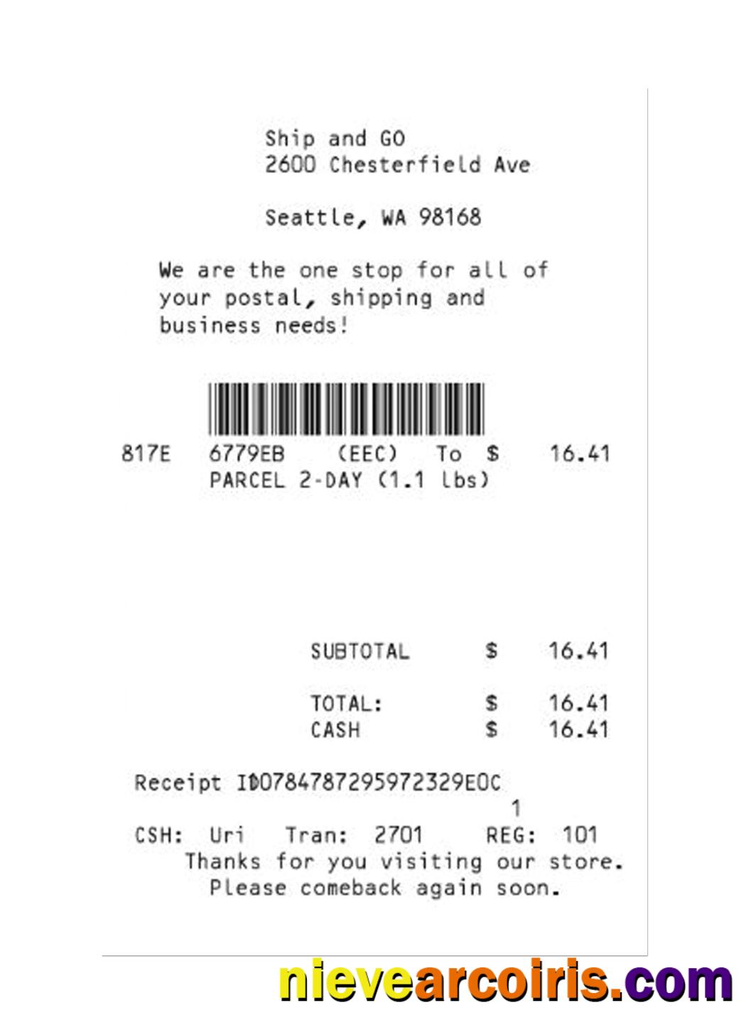 SHIP AND GO receipt template